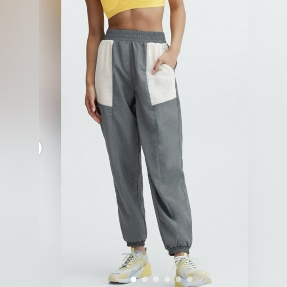 Fabletics Gray and White Track Pants with Elastic Cuffs